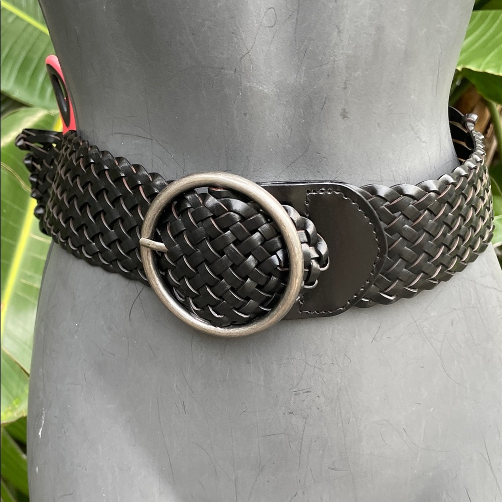 Italian made linea pelle   woven wide leather statement belt